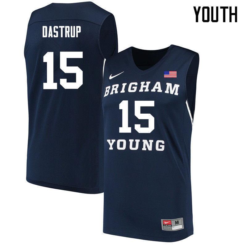 Youth #15 Payton Dastrup BYU Cougars College Basketball Jerseys Sale-Navy